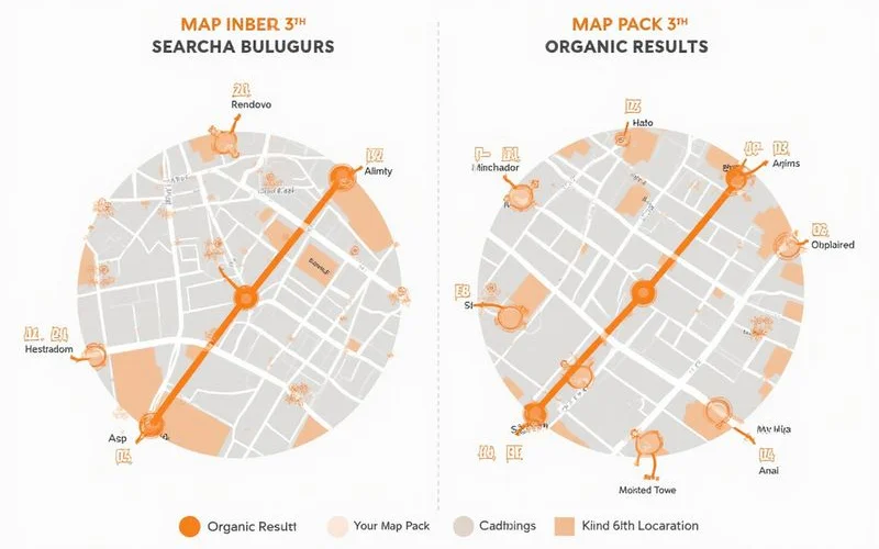 Side-by-side comparison of Map Pack and organic results