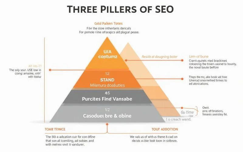 Diagram of the three SEO pillars: on-page, off-page, and technical